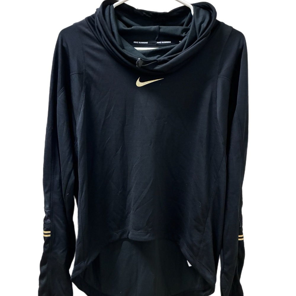 Nike Black Hoodie with White Tag and Small Black Swoosh